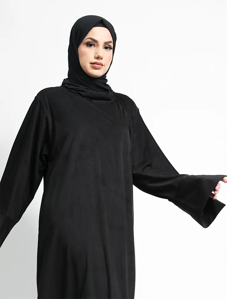 Black Suede Feel Stretch Abaya